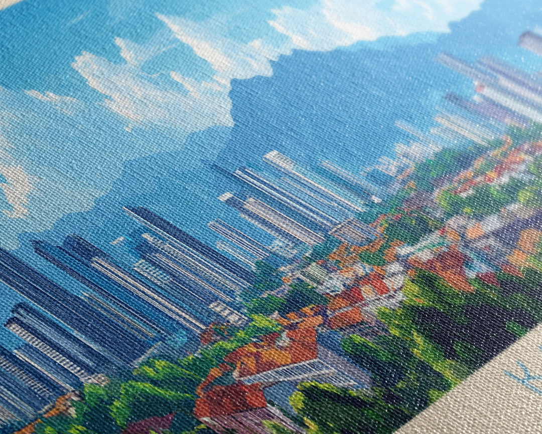 Kajang, Malaysia Panoramic Travel Poster Canvas Print, Kajang, Malaysia Painting, Malaysia Art, Kajang Panoramic Travel Art, Travel Painting