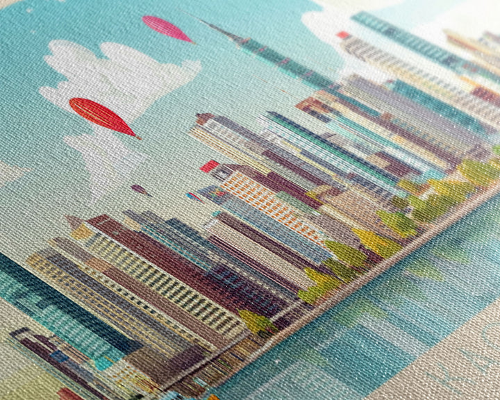 Kaohsiung, Taiwan Panoramic Travel Poster Canvas Print, Kaohsiung, Taiwan Painting, Taiwan Art, Kaohsiung Travel Art, Guest Room Painting