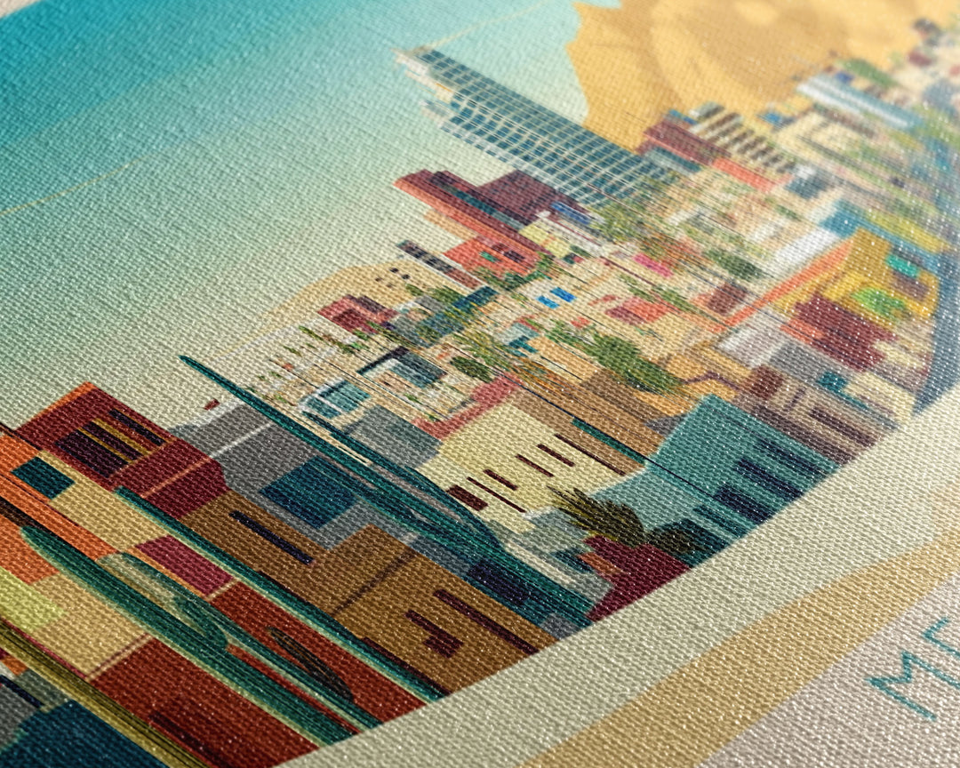 Mexicali, Mexico Panoramic Travel Poster Canvas Print, Mexicali, Mexico Painting, Mexico Art, Mexicali Panoramic Travel Art, Travel Painting