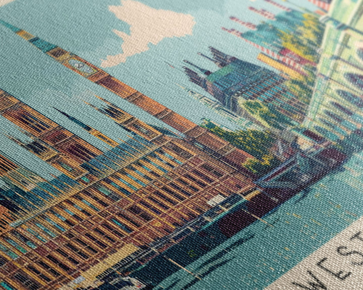 Westminster, England Panoramic Canvas Print, Westminster, England Painting, England Art, Westminster Travel Poster, Travel Art, Vacation Gift