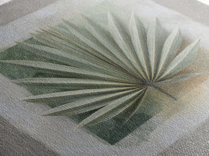 Gentle Palm Leaf Shadow on Plaster Framed Canvas Print, Yoga Studio Art, Art Print, Yoga Studio Decor, Oil Painting, Balance, YSA-1x1-48