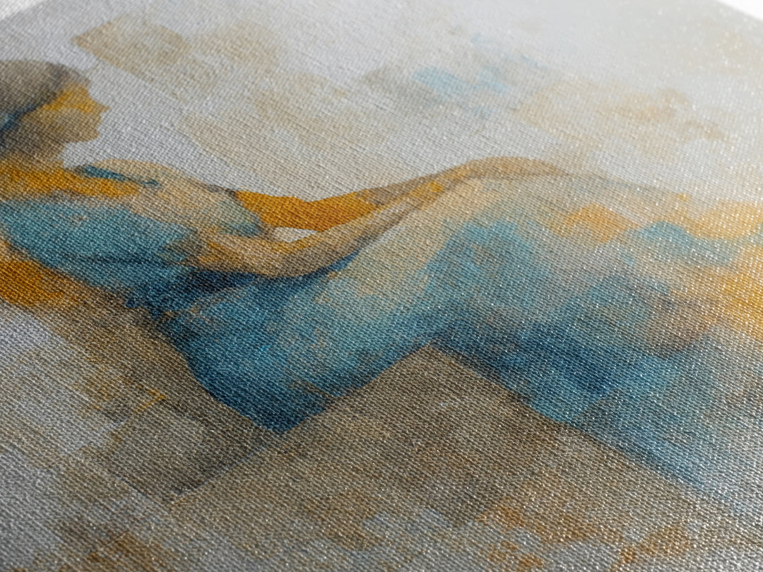 Soft Watercolor Aura Around Seated Figure Framed Canvas Print, Yoga Studio Art, Feminine Wall Art, Yoga Studio Decor, Balance, YSA-1x1-71