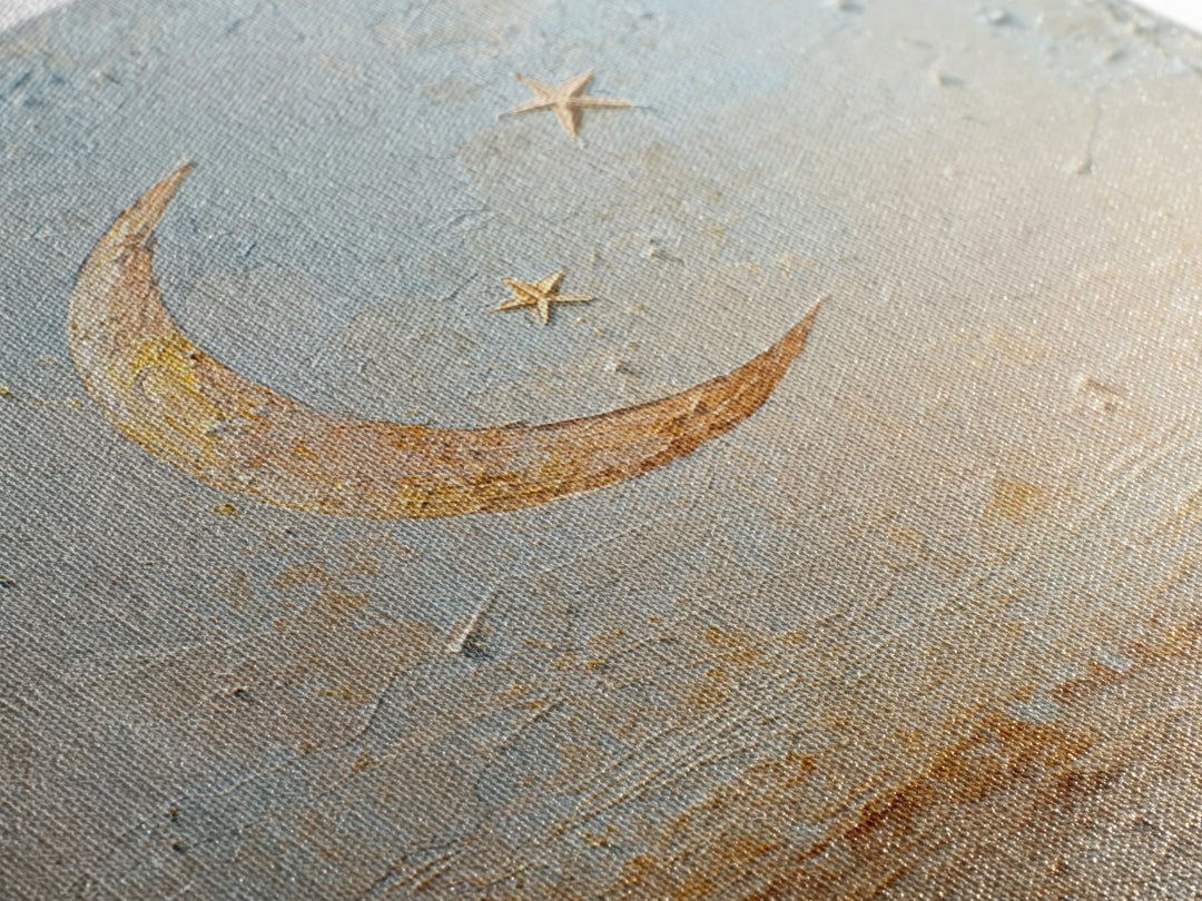 Crescent Moon and Stars Canvas Print, Yoga Studio Art, Southwest Decor, Yoga Studio Decor, Fine Art, Balance, Textured Painting, YSA-1x1-90
