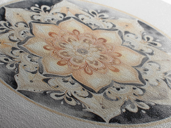 Mandala in Soft Earth Tones Canvas Print, Yoga Studio Art, Black and White Art, Yoga Studio Decor, Oil Painting, Balance, YSA-3x2-61