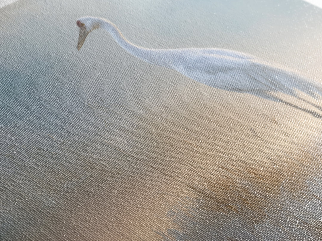 White Crane in Misty Morning Framed Canvas Print, Yoga Studio Art, Art Print, Yoga Studio Decor, Oil Painting, Balance, YSA-3x2-91