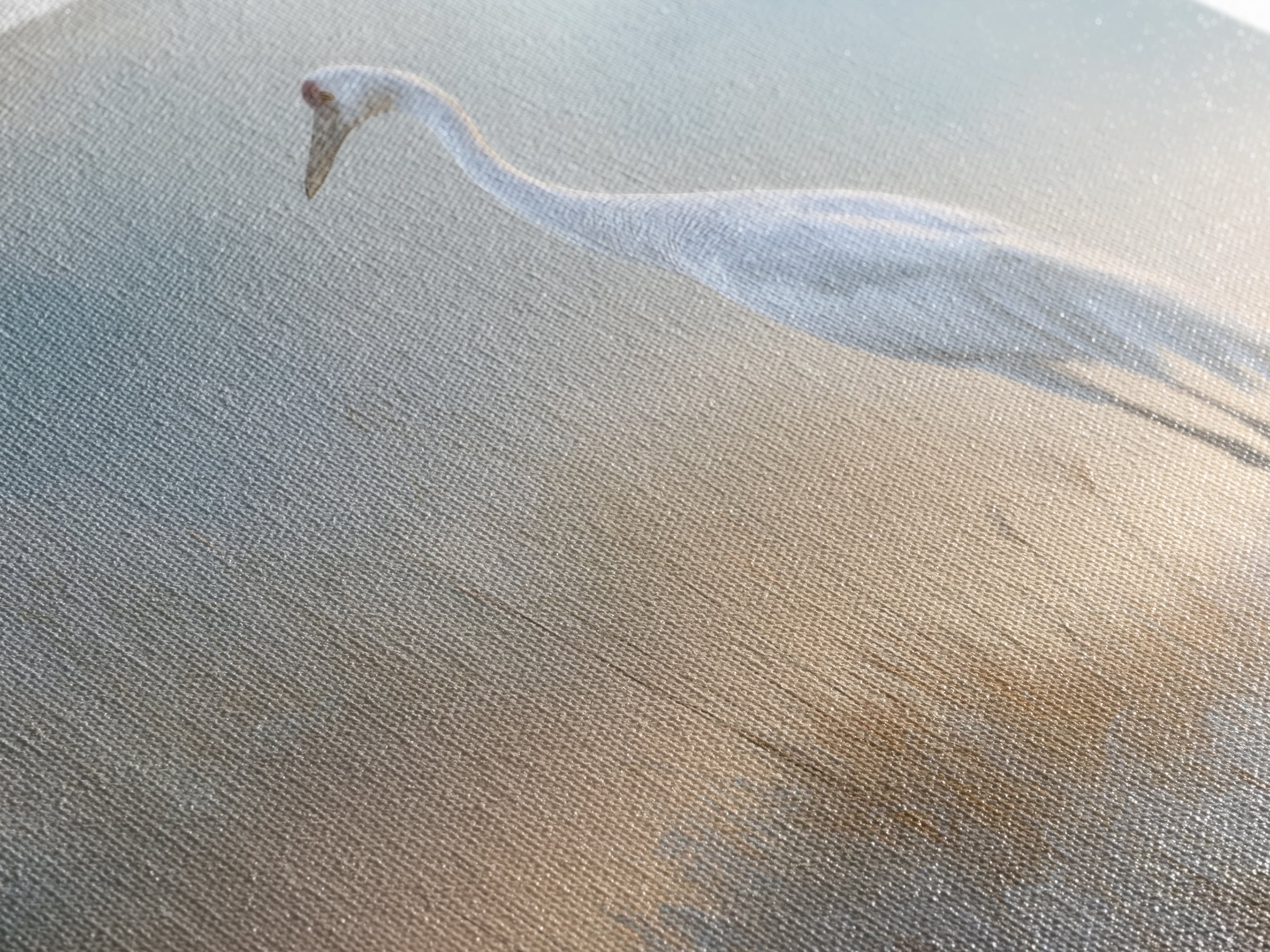 White Crane in Misty Morning Framed Canvas Print, Yoga Studio Art, Art Print, Yoga Studio Decor, Oil Painting, Balance, YSA-3x2-91