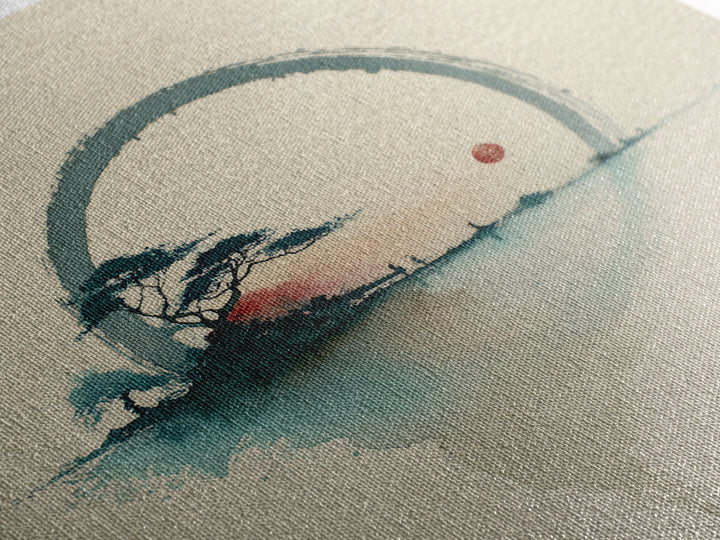 Single Black Ens Circle on Warm Paper Canvas Print, Zen Art, Art, Living Room Decor, Zen, Garden Art, Japanese Wall Art, ZEN-1x1-25