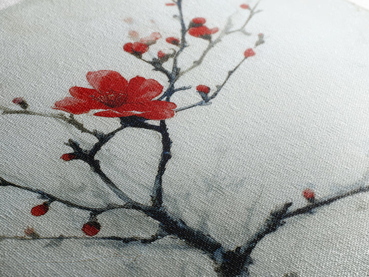 Black Branch with One Red Blossom Framed Canvas Print, Zen Art, Art Print, Living Room Decor, Fine Art, Zen, Boho Wall Decor, ZEN-1x1-33
