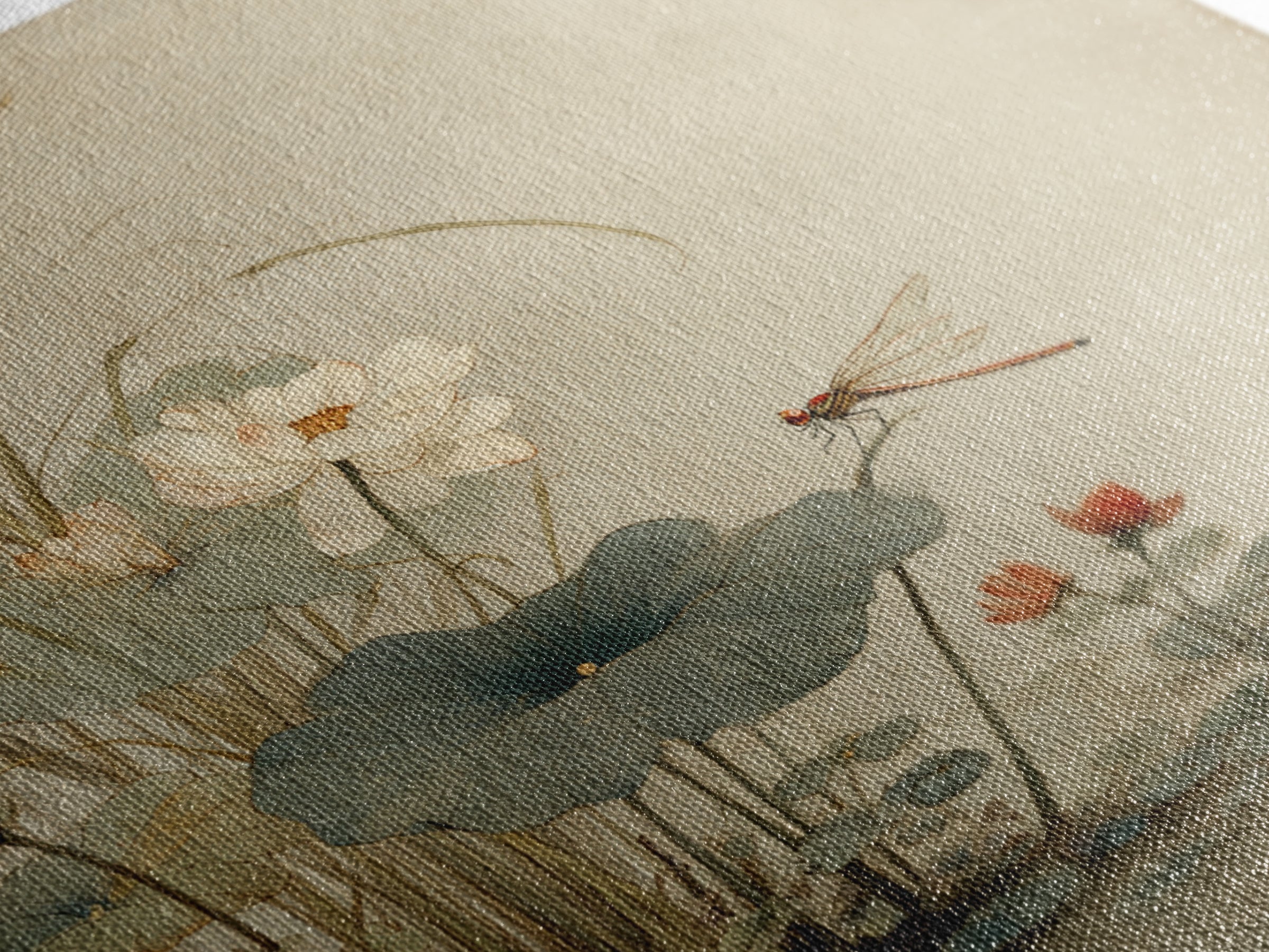 Dragonfly over Lotus Pond Framed Canvas Print, Zen Art, Japandi Wall Art, Living Room Decor, Fine Art, Zen, Neutral Decor, ZEN-1x1-64