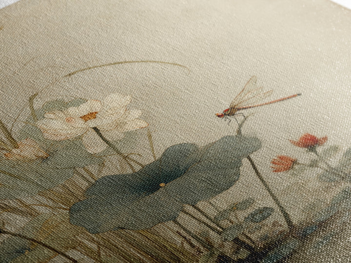 Dragonfly over Lotus Pond Framed Canvas Print, Zen Art, Japandi Wall Art, Living Room Decor, Fine Art, Zen, Neutral Decor, ZEN-1x1-64