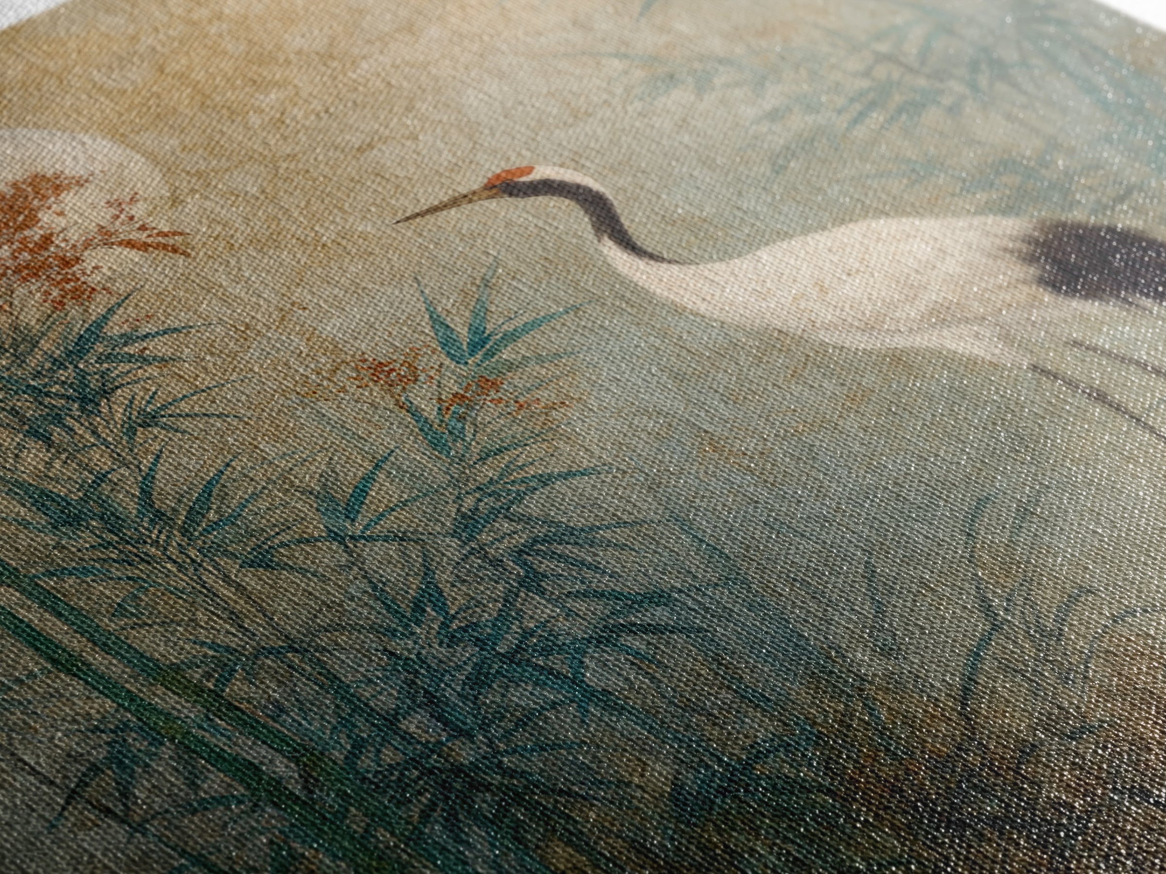 White Crane Standing Framed Canvas Print, Zen Art, Luxury Decor, Living Room Decor, Oil Painting, Zen, Large Wall Art, ZEN-1x1-79