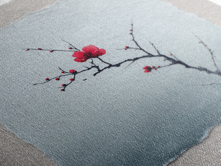 Black Branch with One Red Blossom Canvas Print, Zen Art, Abstract Art, Living Room Decor, Oil Painting, Zen, Wabi Sabi Wall Art, ZEN-1x1-81