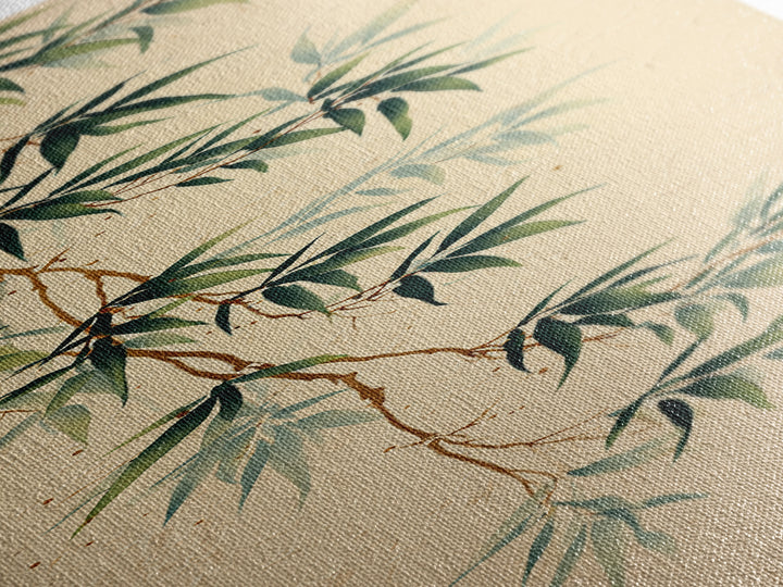 Minimal Bamboo Leaves Framed Canvas Print, Zen Art, Art Print, Living Room Decor, Fine Art, Zen, Boho Wall Decor, Japanese Art, ZEN-1x3-29