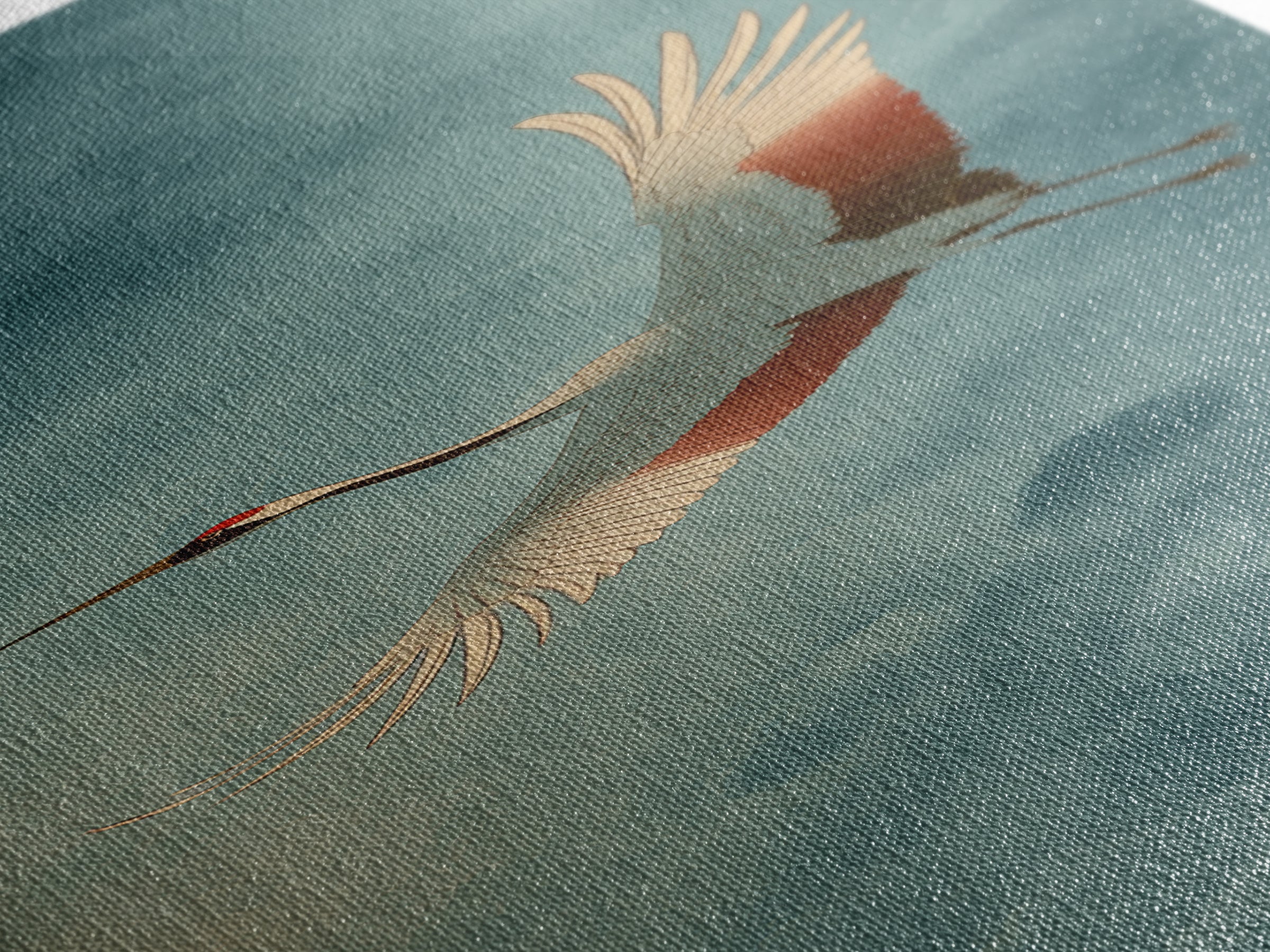 Crane Flying Across Pale Sun Framed Canvas Print, Zen Art, Flower Print, Living Room Decor, Fine Art, Zen, Textured Painting, ZEN-1x3-84