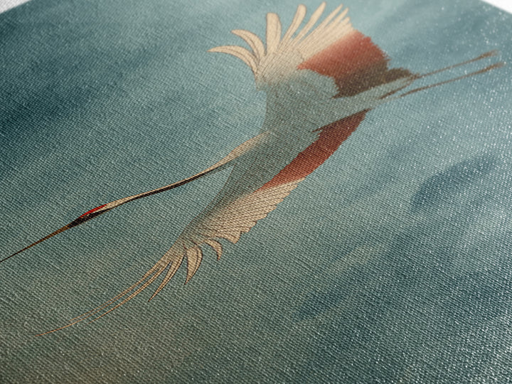 Crane Flying Across Pale Sun Framed Canvas Print, Zen Art, Flower Print, Living Room Decor, Fine Art, Zen, Textured Painting, ZEN-1x3-84