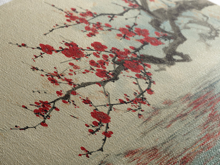 Black Branch with One Red Blossom Framed Canvas Print, Zen Art, Japanese Wall Art, Living Room Decor, Watercolor Art, Zen, ZEN-2x1-29
