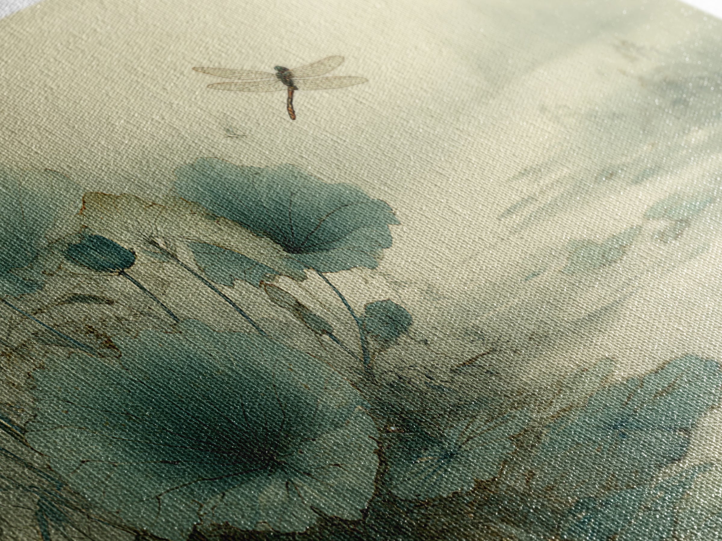 Dragonfly over Lotus Pond Framed Canvas Print, Zen Art, Large Wall Art, Living Room Decor, Oil Painting, Zen, Beach Decor, ZEN-2x1-60