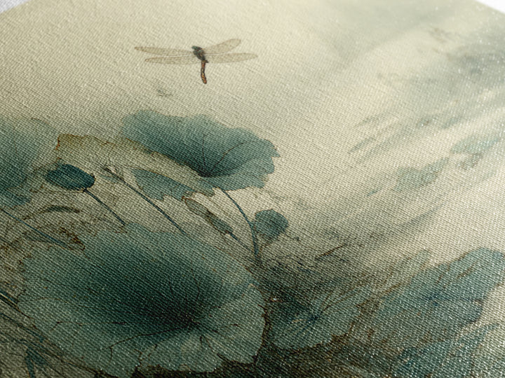 Dragonfly over Lotus Pond Framed Canvas Print, Zen Art, Large Wall Art, Living Room Decor, Oil Painting, Zen, Beach Decor, ZEN-2x1-60