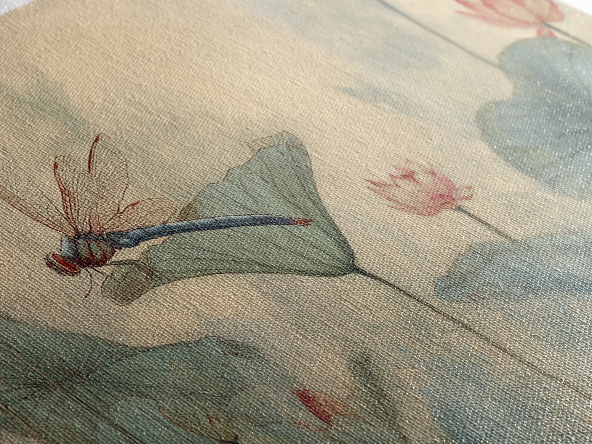 Dragonfly over Lotus Pond Framed Canvas Print, Zen Art, Japandi Wall Art, Living Room Decor, Fine Art, Zen, Neutral Decor, ZEN-2x1-84