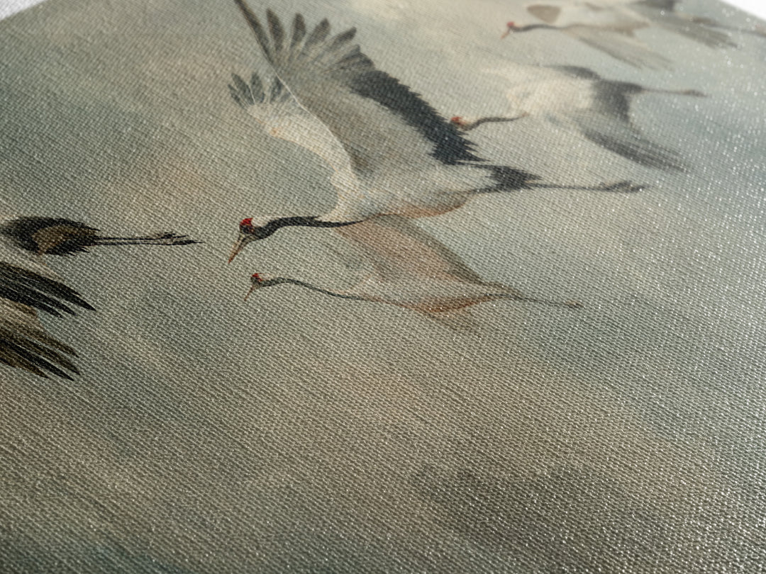 Crane Flying Across Pale Sun Framed Canvas Print, Zen Art, Japanese Wall Art, Living Room Decor, Oil Painting, Zen, ZEN-2x1-92