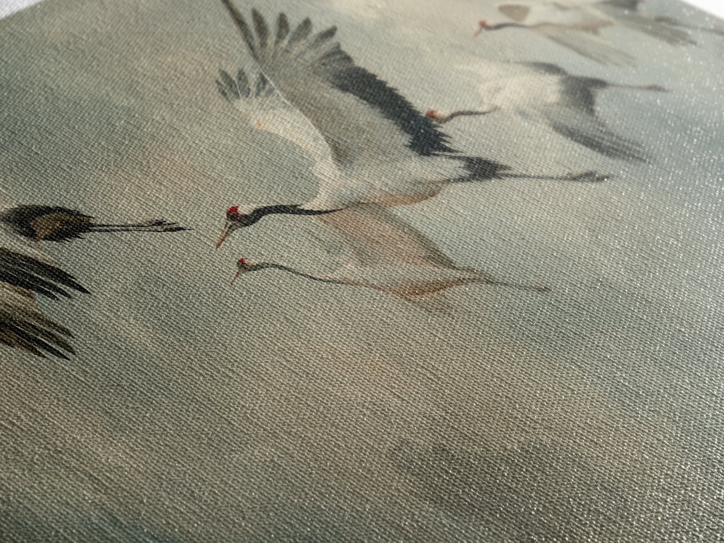 Crane Flying Across Pale Sun Framed Canvas Print, Zen Art, Japanese Wall Art, Living Room Decor, Oil Painting, Zen, ZEN-2x1-92