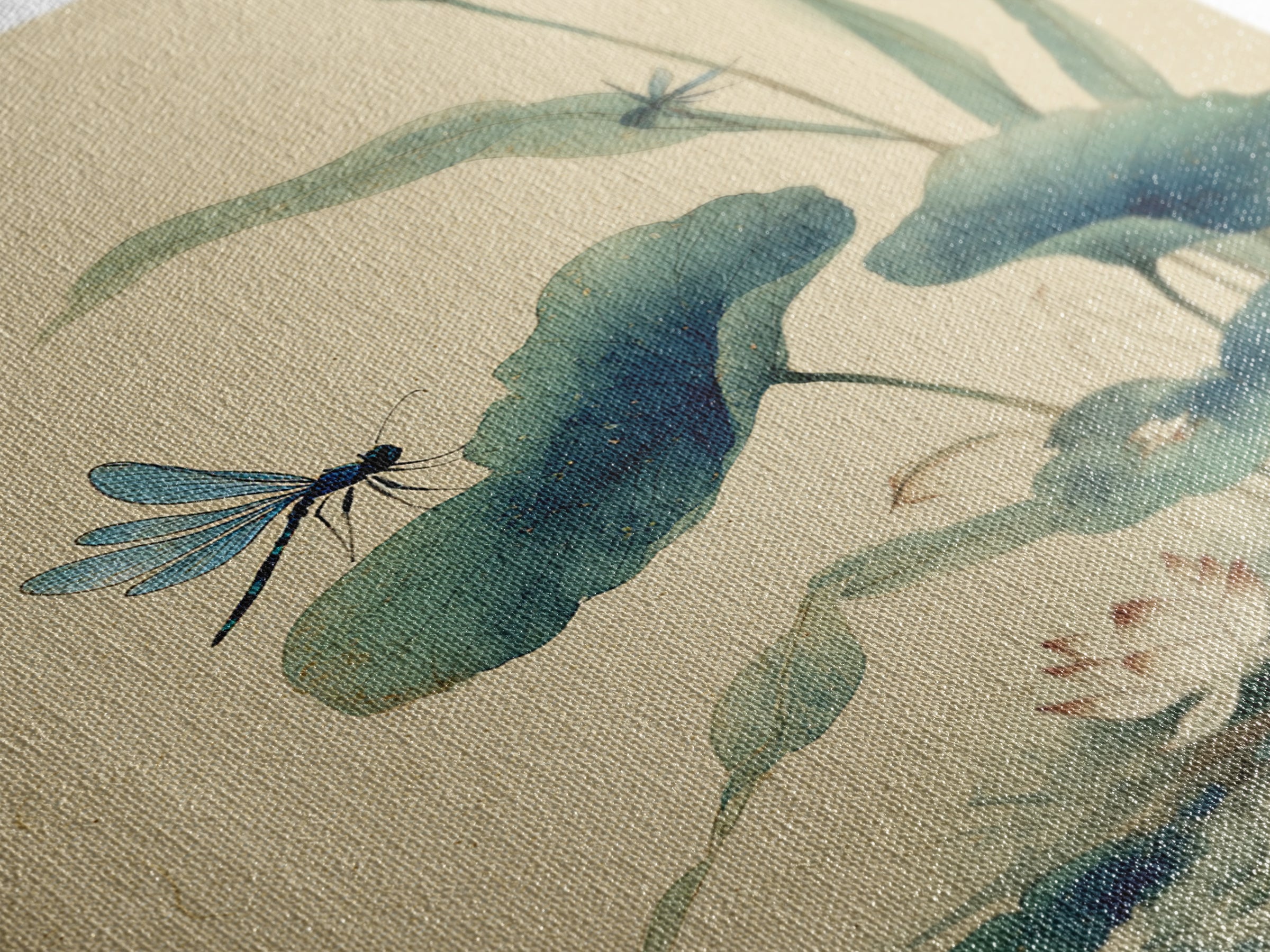 Dragonfly over Lotus Pond Framed Canvas Print, Zen Art, Living Room Decor, Watercolor Art, Zen, Extra Large Wall Art, ZEN-2x3-48