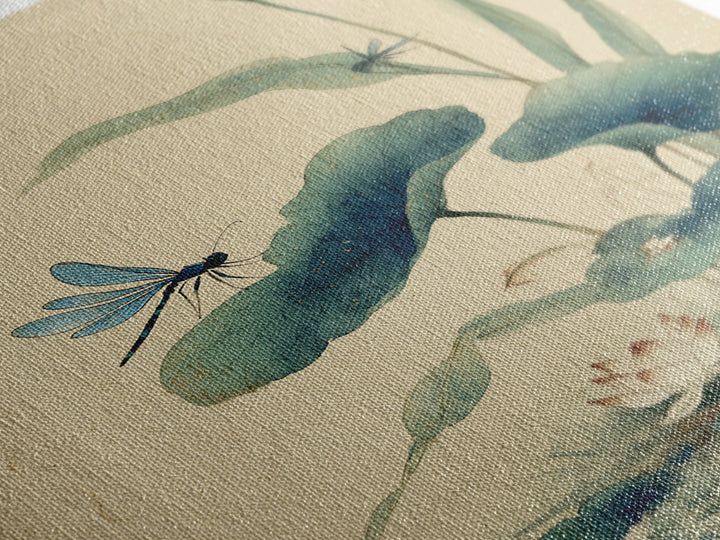 Dragonfly over Lotus Pond Framed Canvas Print, Zen Art, Living Room Decor, Watercolor Art, Zen, Extra Large Wall Art, ZEN-2x3-48