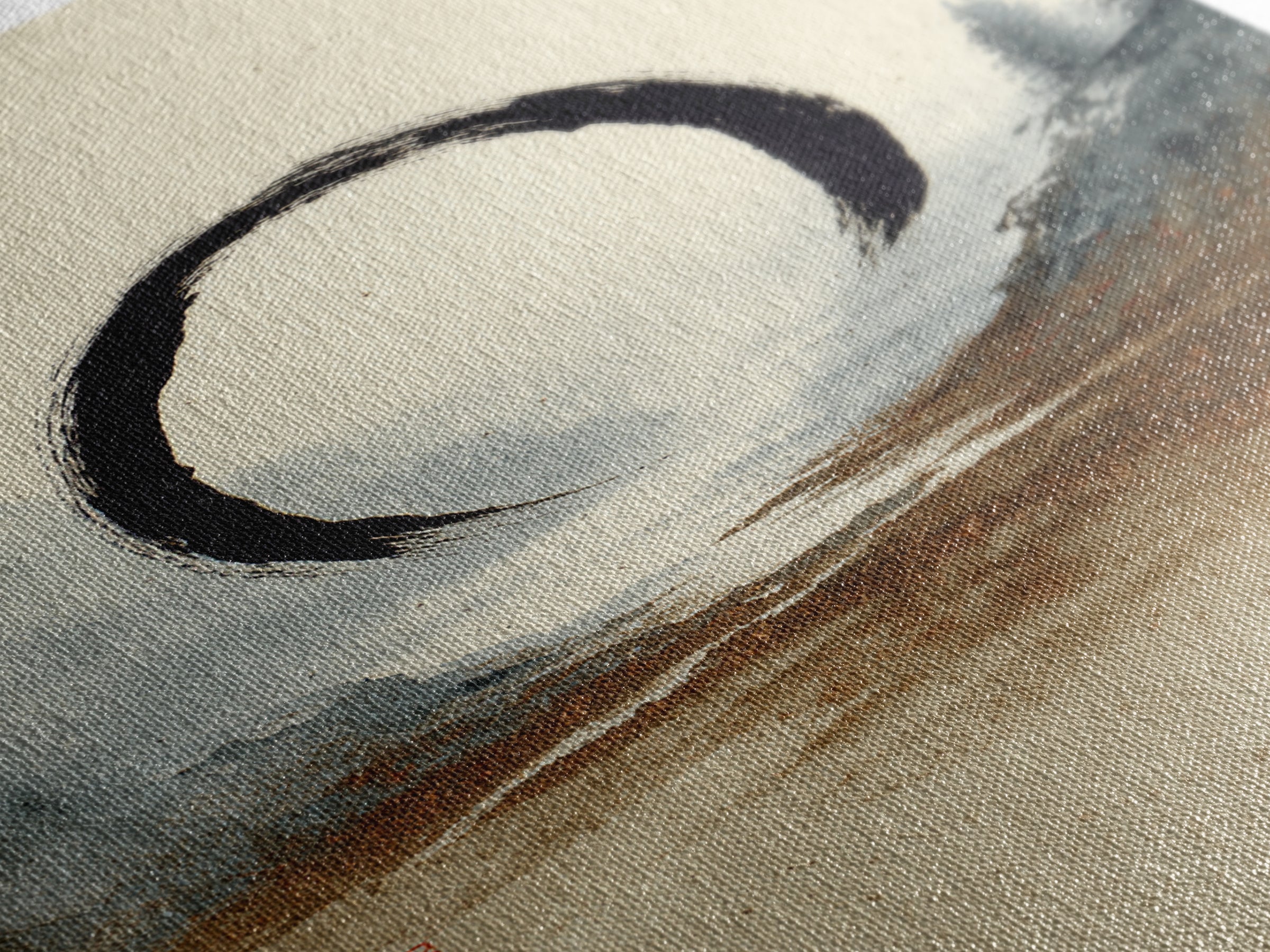 Single Black Ens Circle on Warm Paper Canvas Print, Zen Art, Wabi Sabi Art, Living Room Decor, Oil Painting, Zen, ZEN-2x3-57