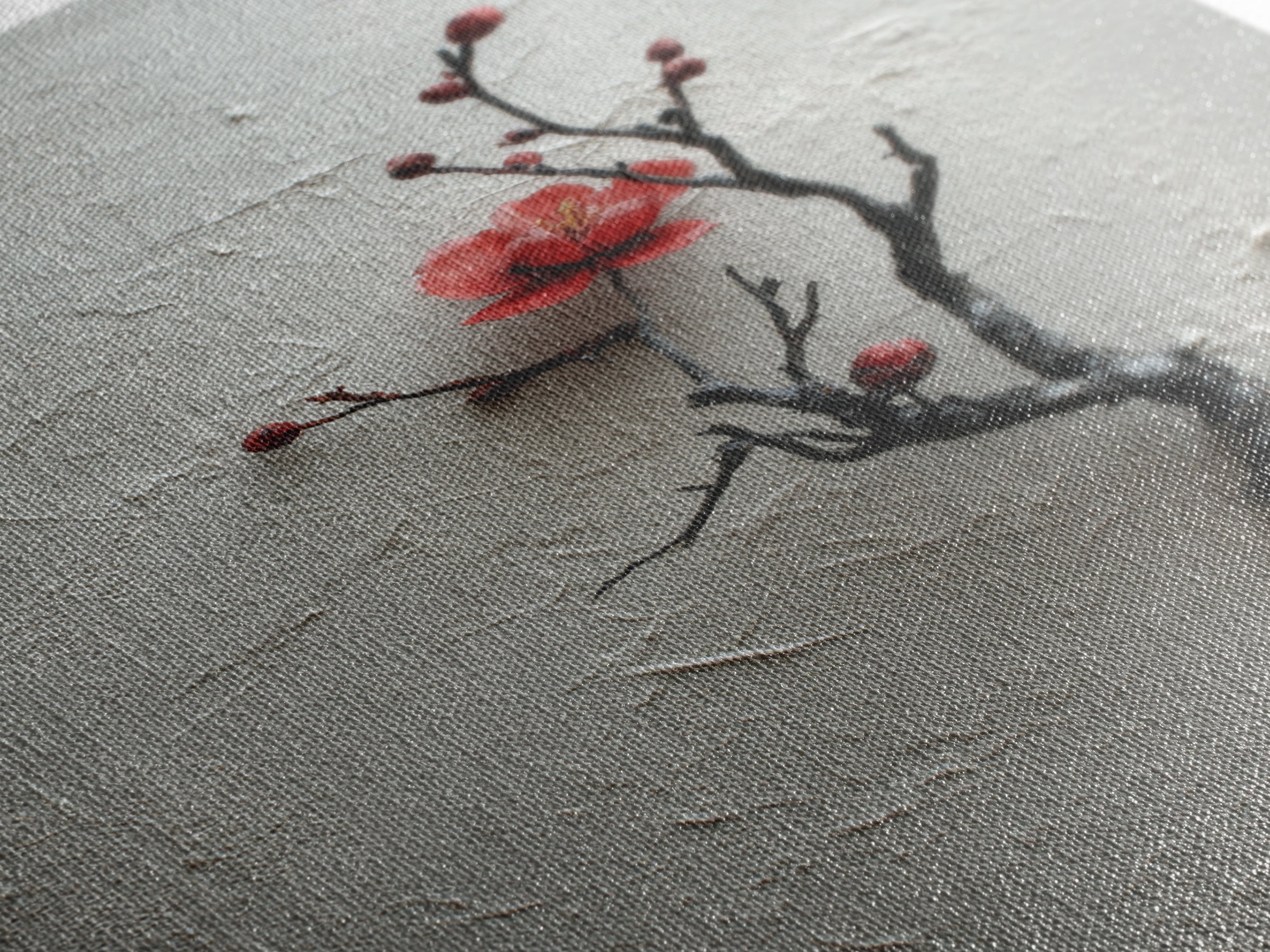 Black Branch with One Red Blossom Canvas Print, Zen Art, Japanese Decor, Living Room Decor, Oil Painting, Zen, Luxury Decor, ZEN-2x3-65