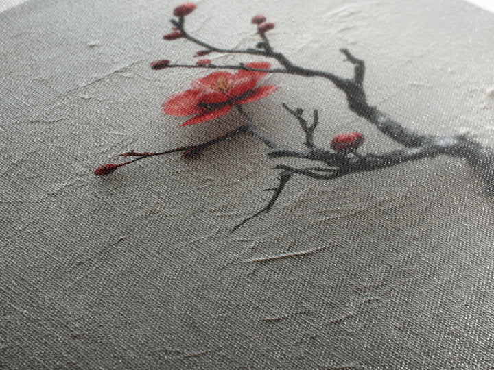 Black Branch with One Red Blossom Canvas Print, Zen Art, Japanese Decor, Living Room Decor, Oil Painting, Zen, Luxury Decor, ZEN-2x3-65