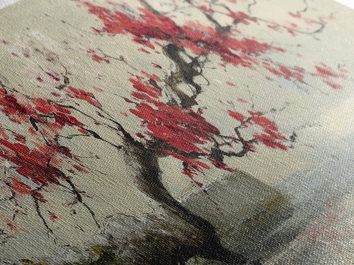 Falling Cherry Blossoms on Cream Ground Canvas Print, Zen Art, Neutral Decor, Living Room Decor, Fine Art, Zen, Wall Decor, ZEN-3x1-36