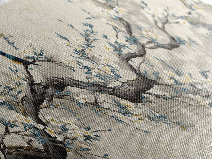 Falling Cherry Blossoms on Cream Ground Framed Canvas Print, Zen Art, Luxury Decor, Living Room Decor, Fine Art, Zen, ZEN-3x1-60