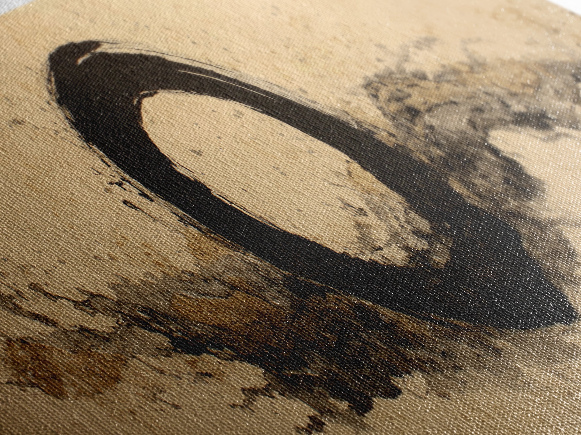 Single Black Ens Circle on Warm Paper Framed Canvas Print, Zen Art, Wall Art, Living Room Decor, Oil Painting, Zen, ZEN-3x1-89