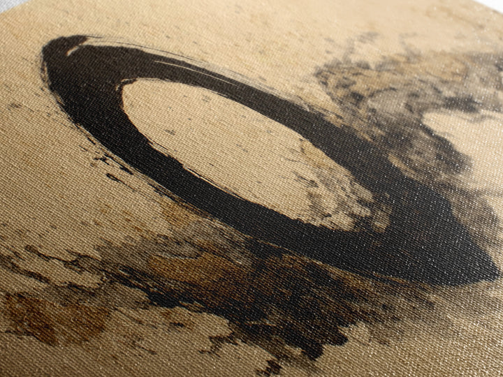 Single Black Ens Circle on Warm Paper Framed Canvas Print, Zen Art, Wall Art, Living Room Decor, Oil Painting, Zen, ZEN-3x1-89