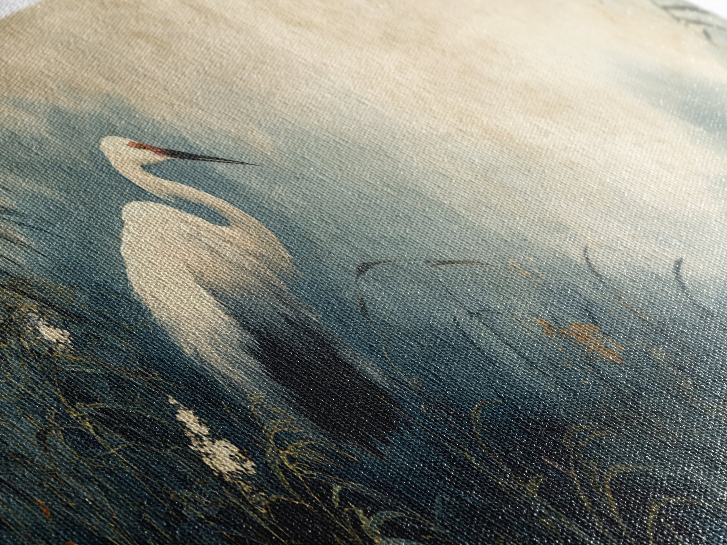 White Crane Standing Canvas Print, Zen Art, Japanese Art, Living Room Decor, Oil Painting, Zen, Contemporary Art, Gallery Decor, ZEN-3x1-95