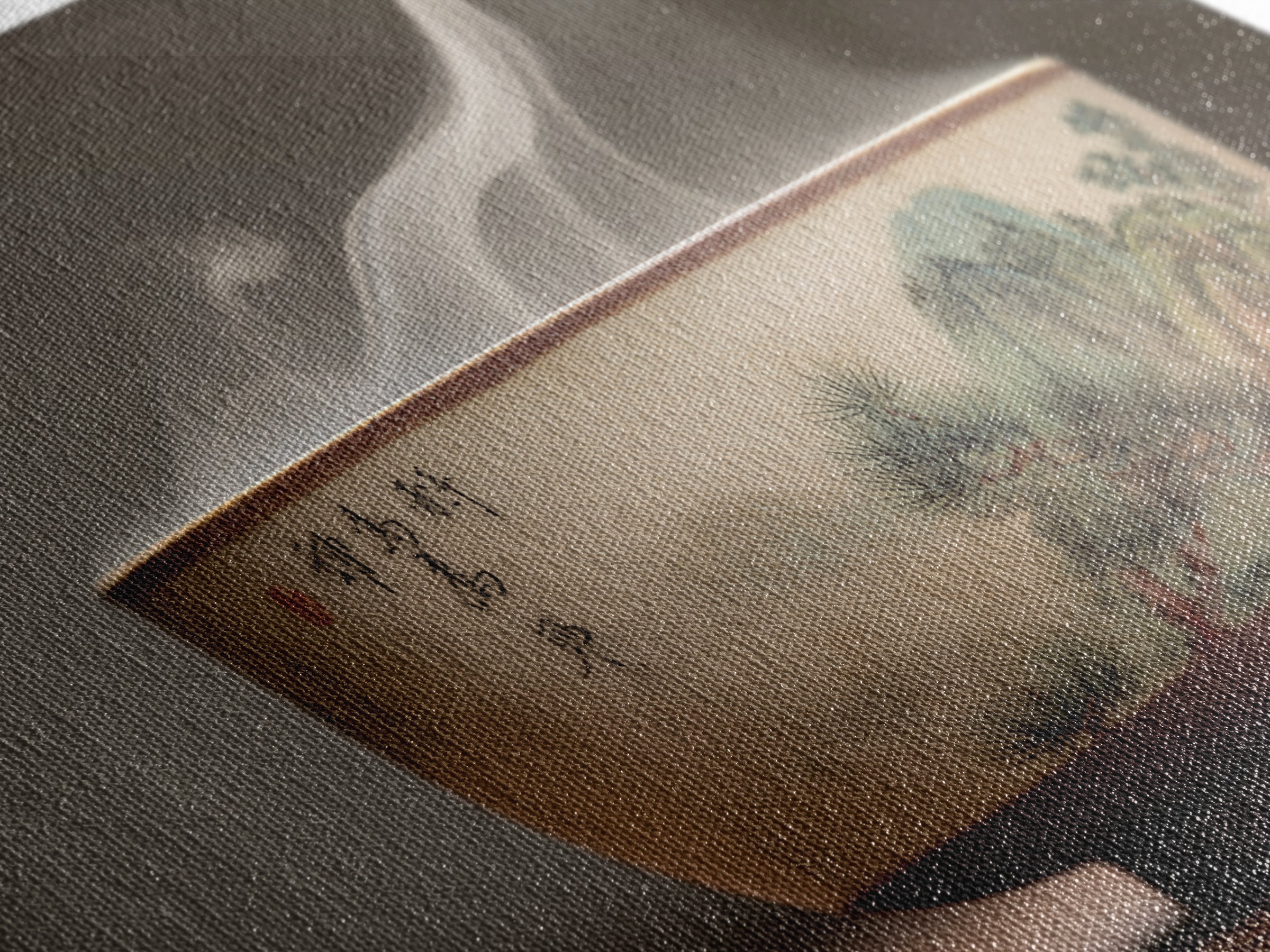 Tea Bowl with Steam Rising Gently Framed Canvas Print, Zen Art, Metal Wall Art, Living Room Decor, Zen, Japandi Wall Art, ZEN-3x2-60