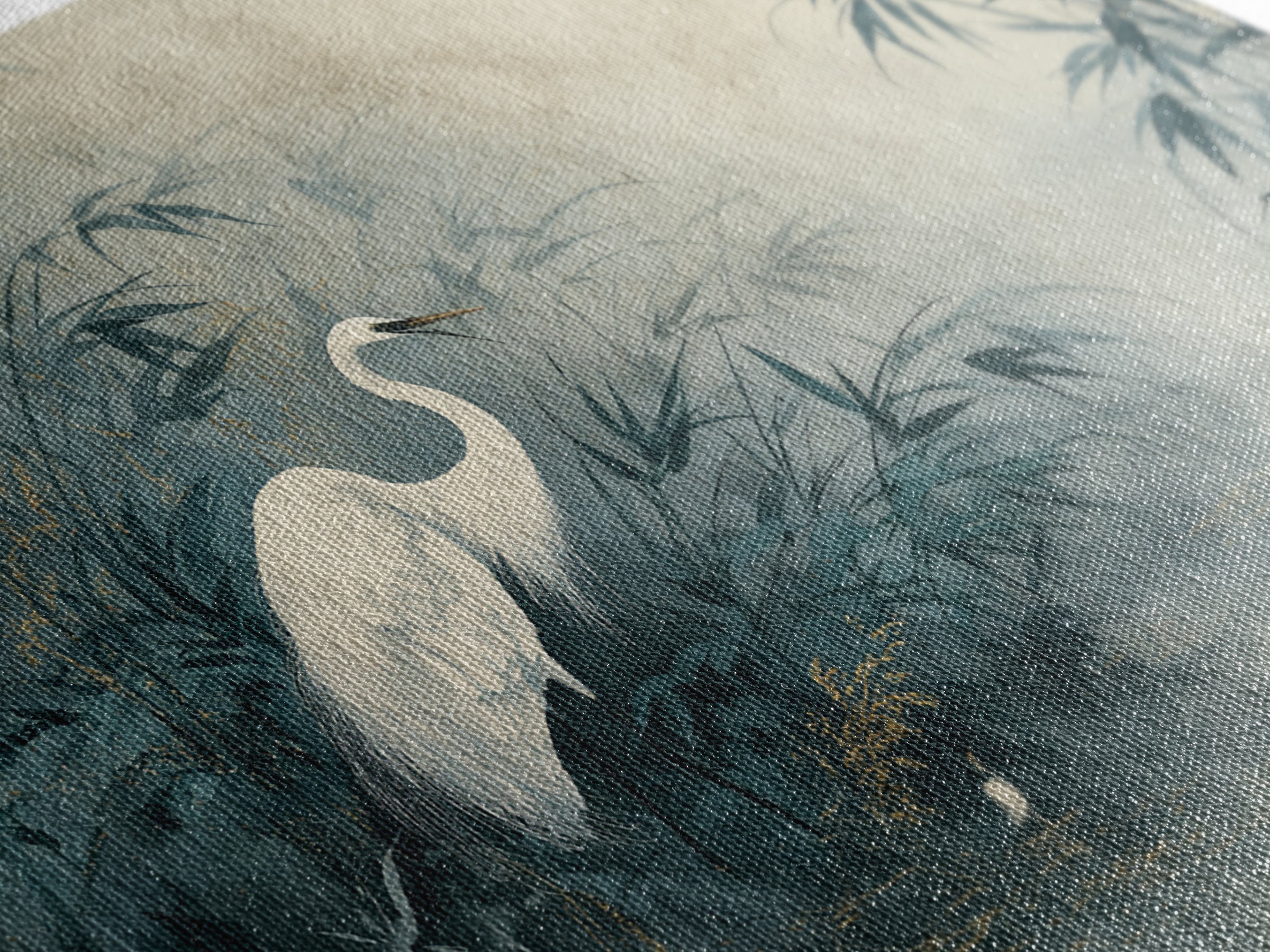 White Crane Standing Canvas Print, Zen Art, Japanese Decor, Living Room Decor, Fine Art, Zen, Luxury Decor, Textured Painting, ZEN-3x2-83