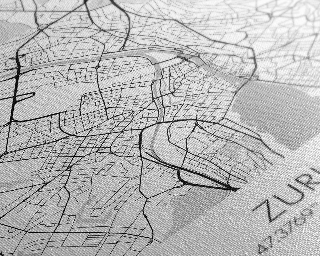 Zurich Street Map, Switzerland Map, Europe City Map Print, Minimalist Art, Wall Art, Canvas Print, Travel Art, Wall Hanging, Honeymoon Gift
