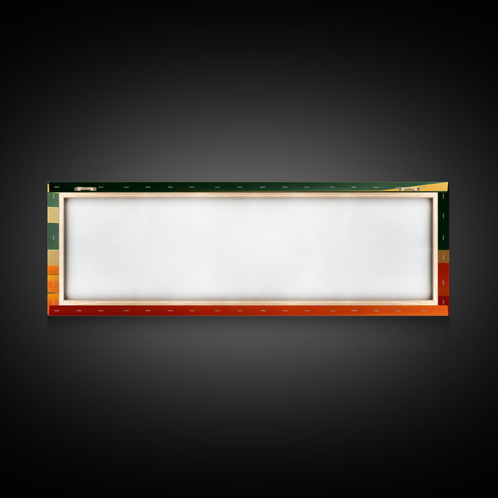 Art Deco Wall Art, Framed Canvas Print, Emerald Green and Gold Palm Tree Leaves and Sunset, Panoramic Ultrawide Art, Large Format Wall Decor