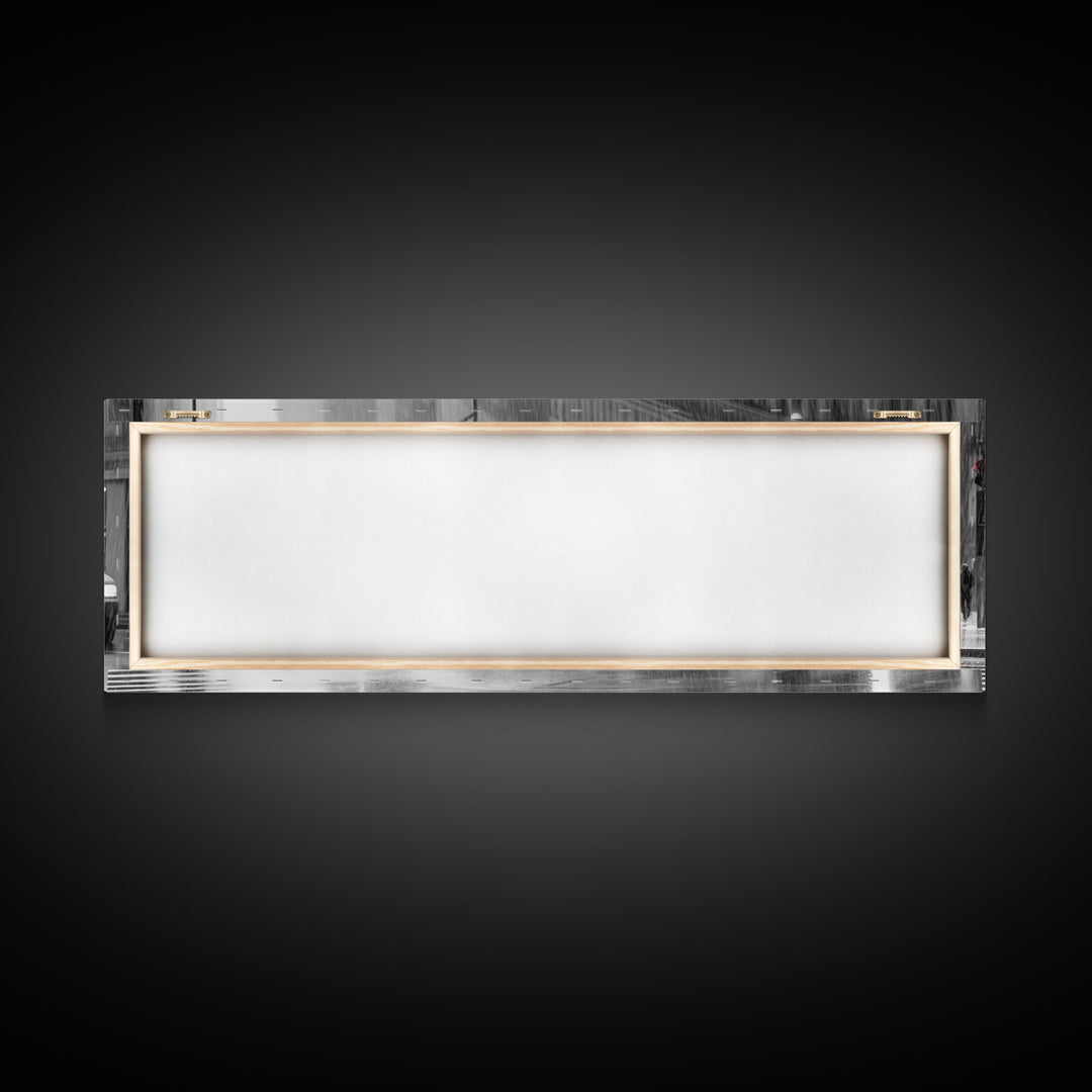 Rainy Day In The City Canvas Print, People With Umbrellas, City Art, Wall Decor, Large Urban Art Print, Panoramic, Wall Art, Canvas Print