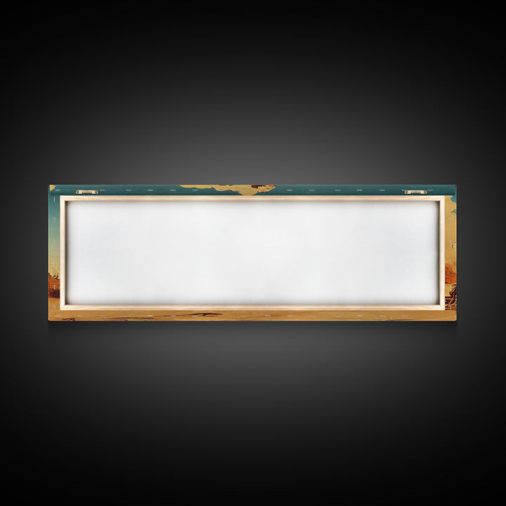 Wild West Canvas Art, Ready To Hang Canvas Print, Panoramic Art, Old West Saloon On Fire