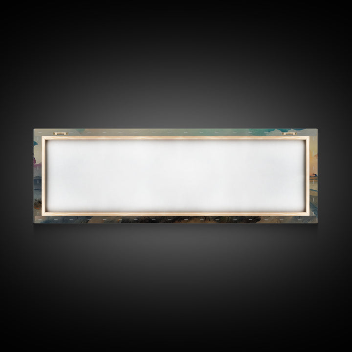 Watercolor Landscape Painting Print, Ready To Hang Panoramic Canvas Print, Whimsical Water Color Sunset, Hazy Smoky Sky