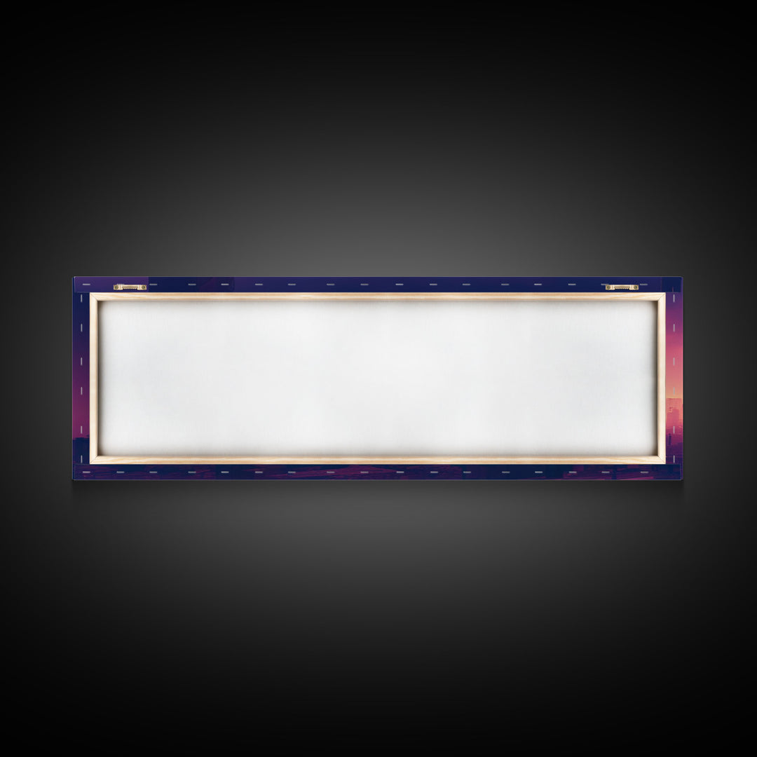 Cyberpunk Cityscape, Ready To Hang Canvas Print, Panoramic, Cyberpunk Concept Art, Cityscape at Sunset, Cool mancave art, Purplewave