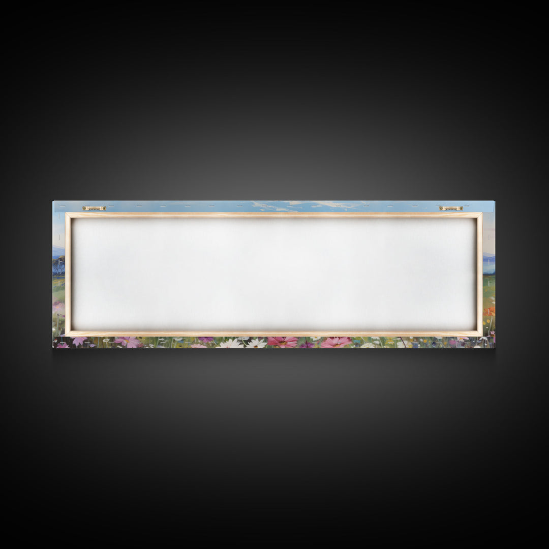 Beautiful Wildflowers Watercolor Painting Framed Canvas Print, Ultra Wide Panoramic Wall Art, 20 x 60 Art, Springtime Decor