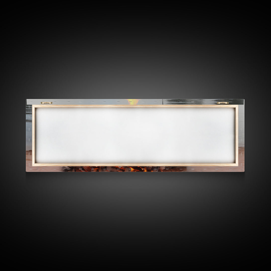 Campfire On The Beach, Framed Canvas Print, Lakehouse Wall Art, Ocean Decor, Ocean Wall Art, Home & Office Decoration