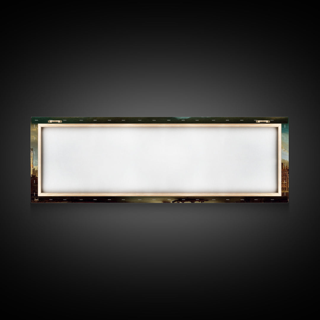 Steampunk Victorian Cityscape, Extra Large Wall Art, Framed Panoramic Canvas Print, Framed Wall Art