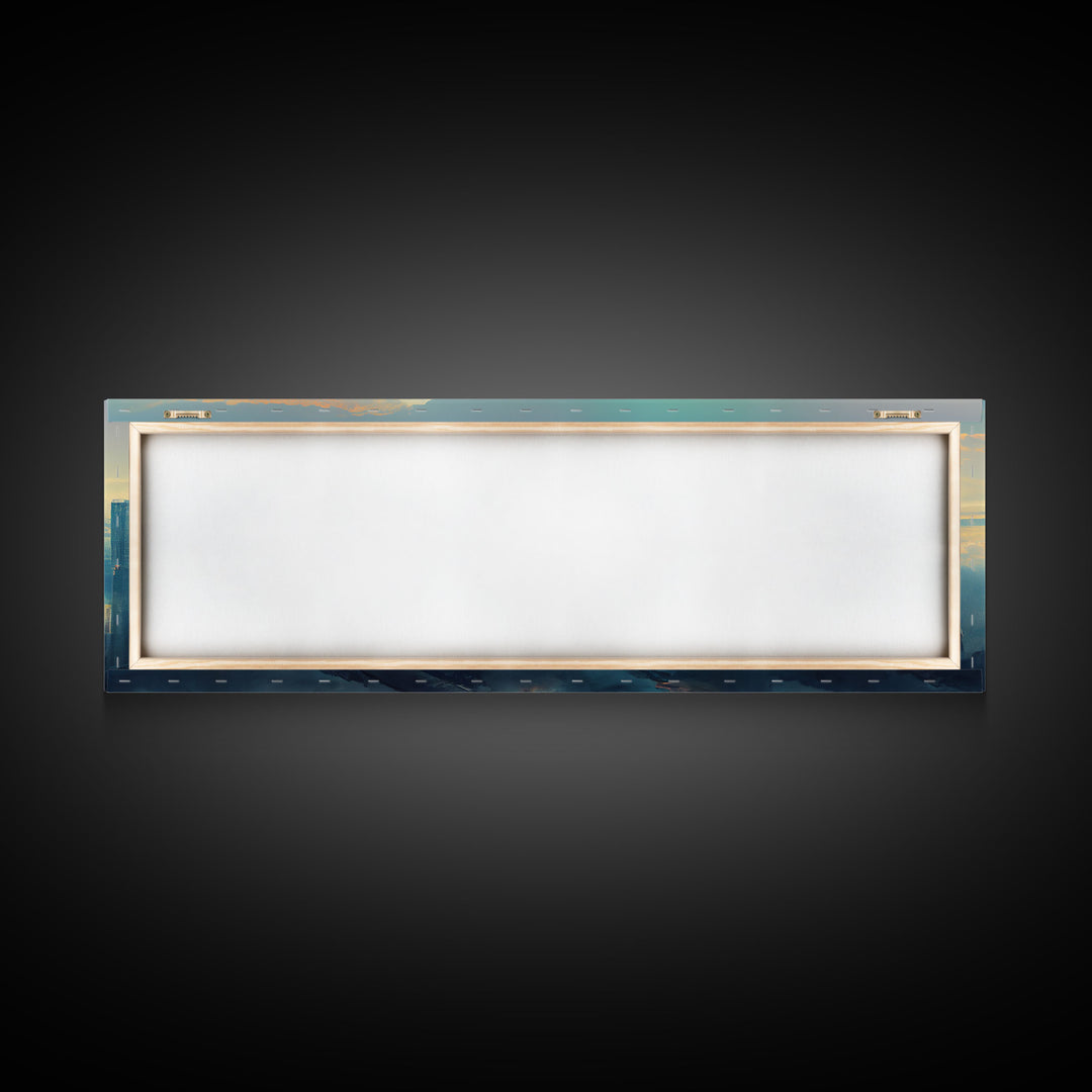 Cyberpunk City Above The Clouds, Futuristic Metropolis, Extra Large Wall Art, Framed Panoramic Canvas Print, Framed Wall Decor