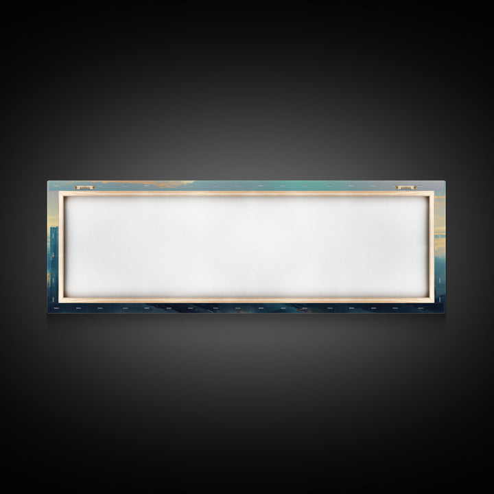 Cyberpunk City Above The Clouds, Futuristic Metropolis, Extra Large Wall Art, Framed Panoramic Canvas Print, Framed Wall Decor