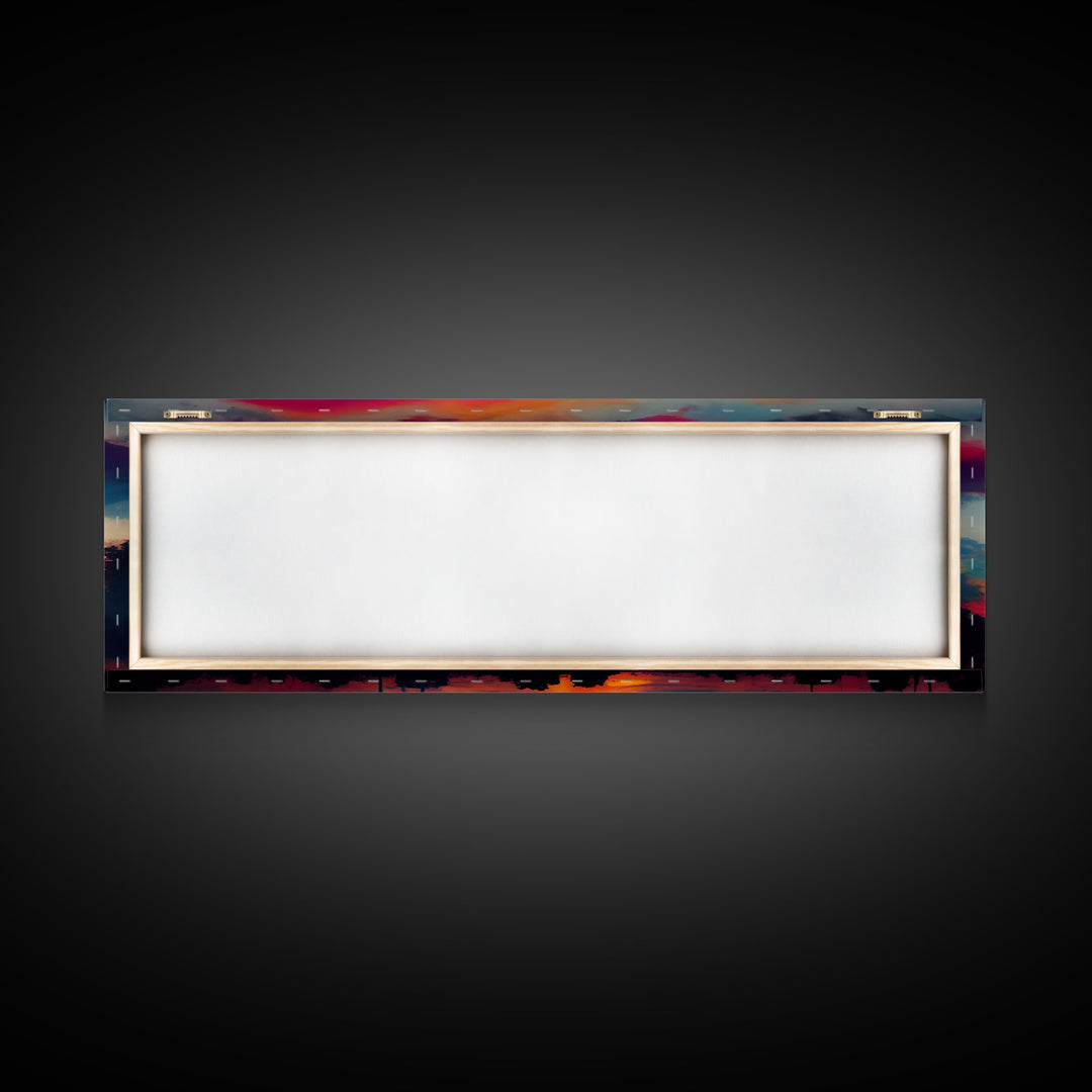 Beautiful Panoramic Sunset Watercolor, Extra Large Wall Art, Framed Panoramic Canvas Print, Framed Wall Art