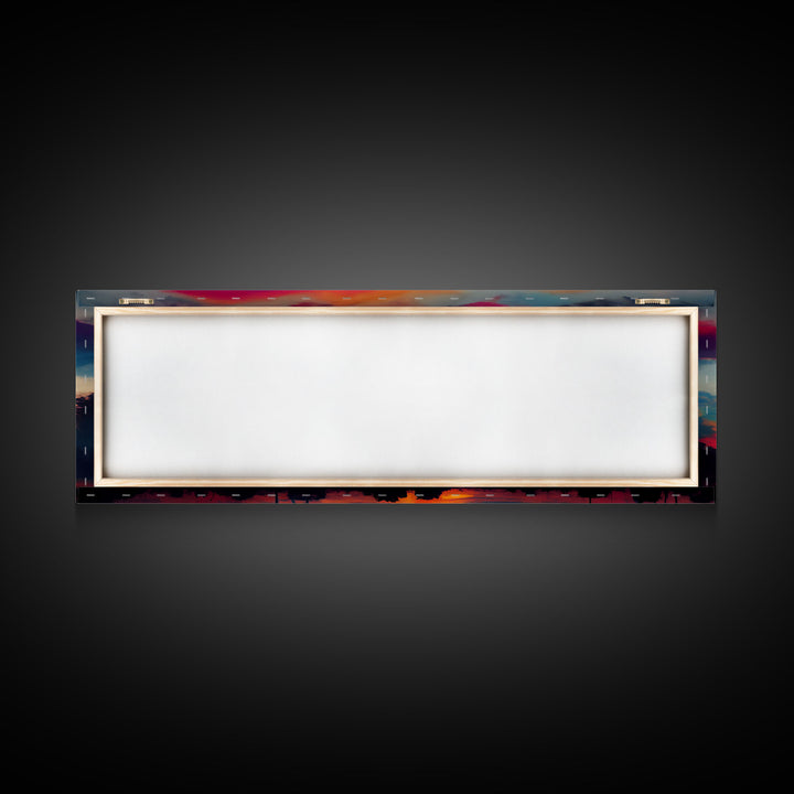 Beautiful Panoramic Sunset Watercolor, Extra Large Wall Art, Framed Panoramic Canvas Print, Framed Wall Art